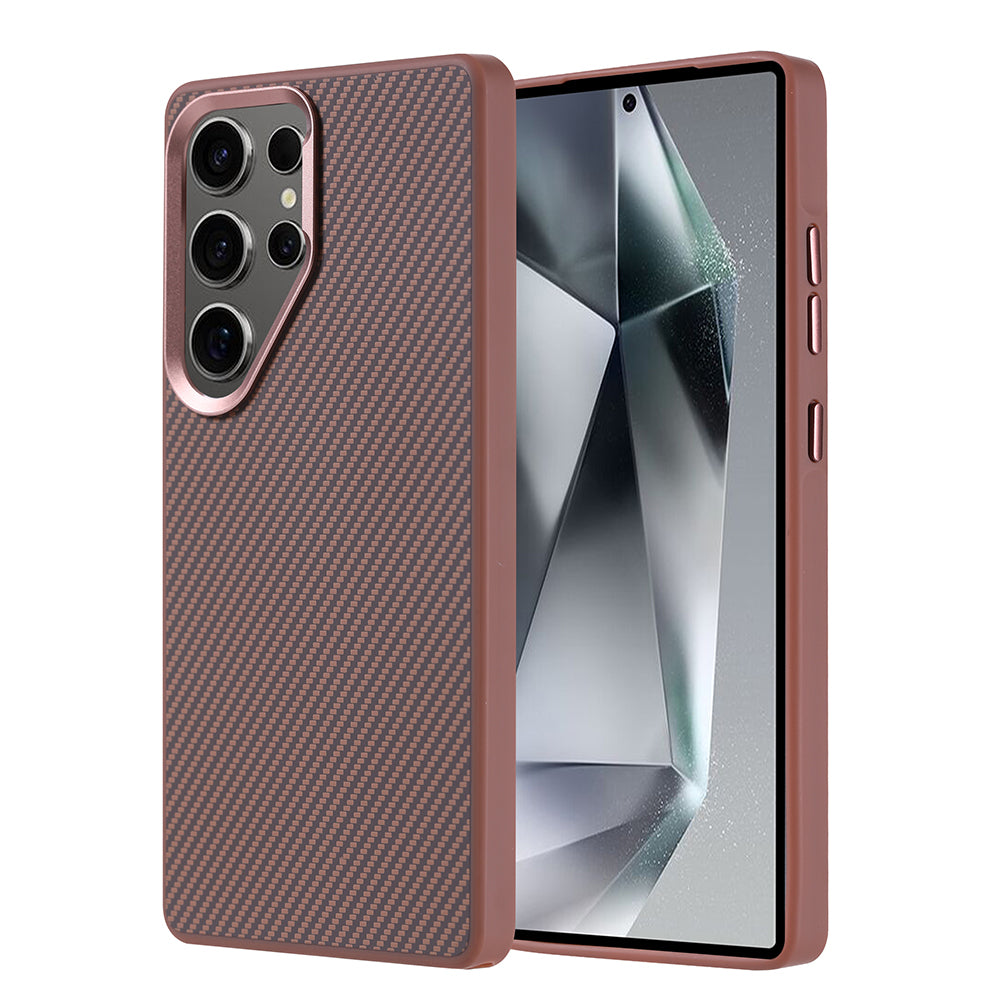 Galaxy S25 Ultra Kılıf M-safe Şarj Özellikli Karbon Fiber Görünümlü Zore Troy Kapak Gold