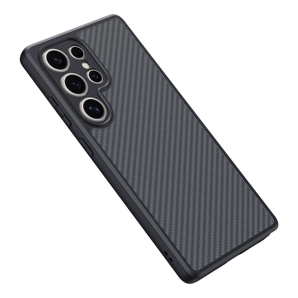 Galaxy S25 Ultra Kılıf M-safe Şarj Özellikli Karbon Fiber Tasarımlı Zore Elnino Kapak Siyah