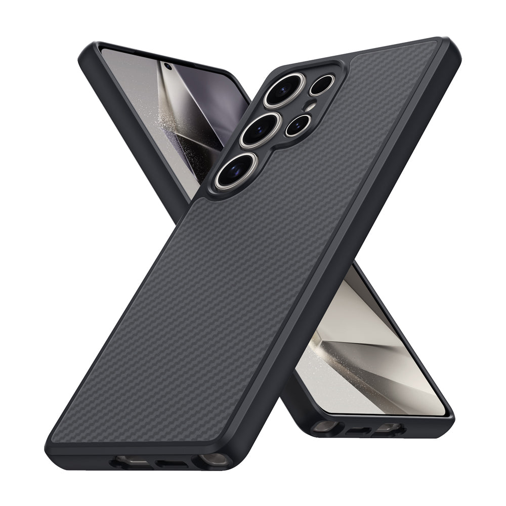 Galaxy S25 Ultra Kılıf M-safe Şarj Özellikli Karbon Fiber Tasarımlı Zore Elnino Kapak Siyah