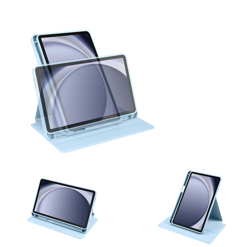 Galaxy Tab A9 Kılıf Zore Termik Kalem Bölmeli Dönebilen Standlı Kılıf Mavi