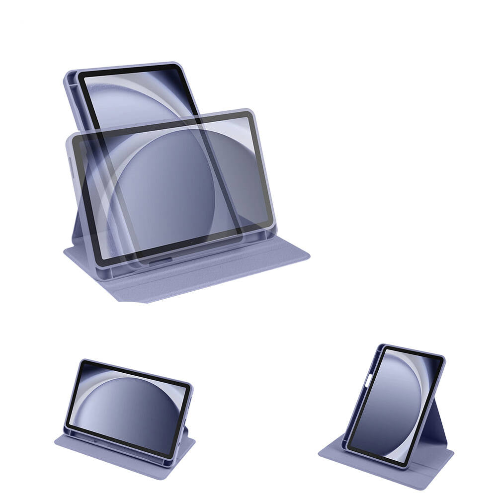 Galaxy Tab A9 Kılıf Zore Termik Kalem Bölmeli Dönebilen Standlı Kılıf Lavendery Gray