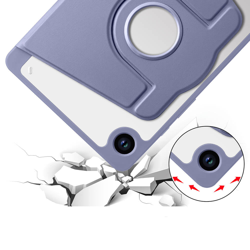 Galaxy Tab A9 Kılıf Zore Termik Kalem Bölmeli Dönebilen Standlı Kılıf Lavendery Gray