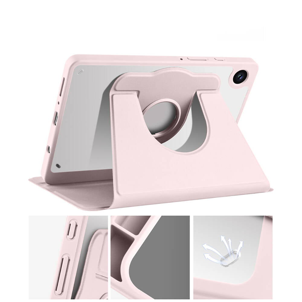 Galaxy Tab A9 Kılıf Zore Termik Kalem Bölmeli Dönebilen Standlı Kılıf Lavendery Gray