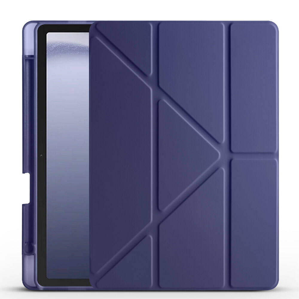 Galaxy Tab A9 Kılıf Zore Tri Folding Kalem Bölmeli Standlı Kılıf Lacivert
