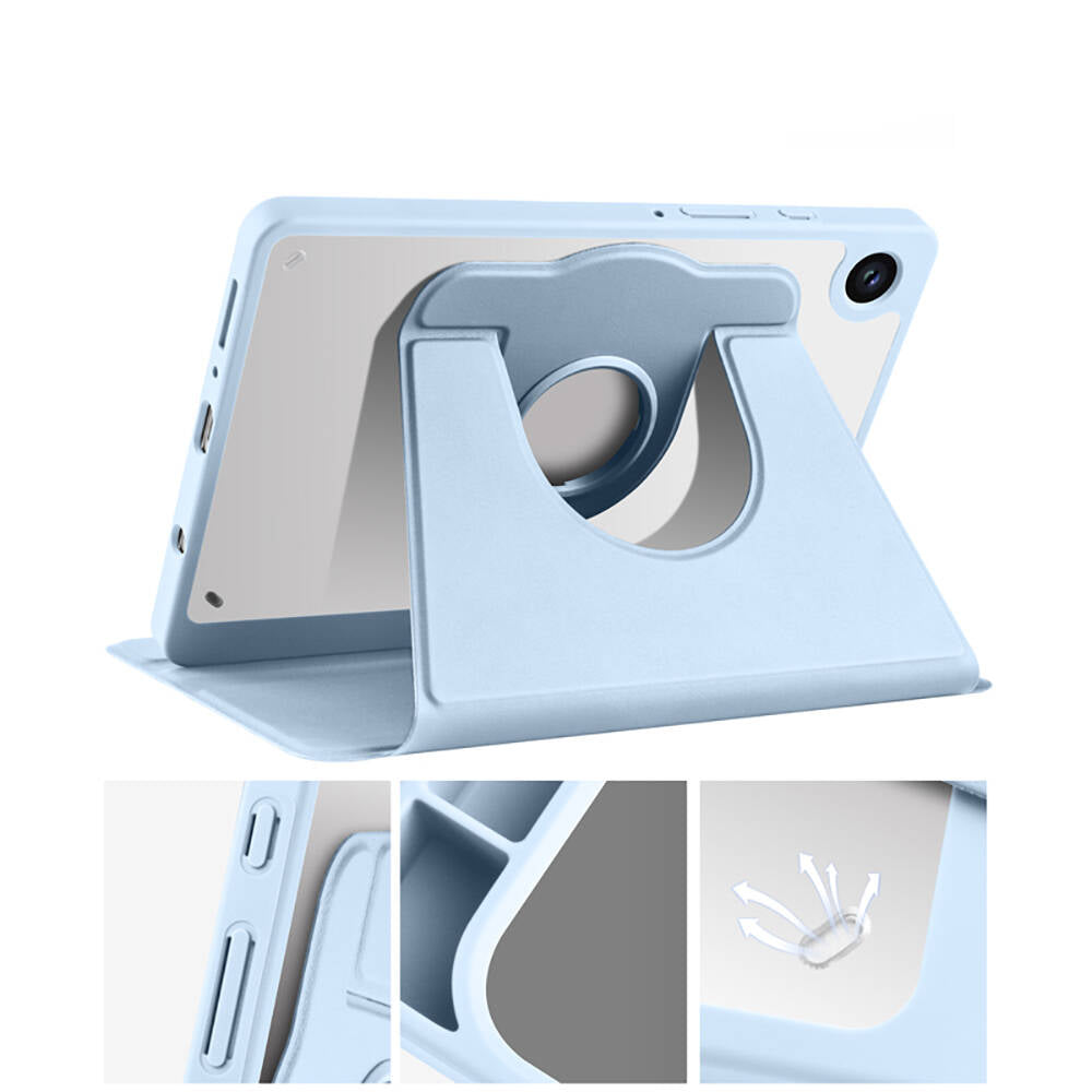 Galaxy Tab A9 Plus Kılıf Zore Termik Kalem Bölmeli Dönebilen Standlı Kılıf Lavendery Gray