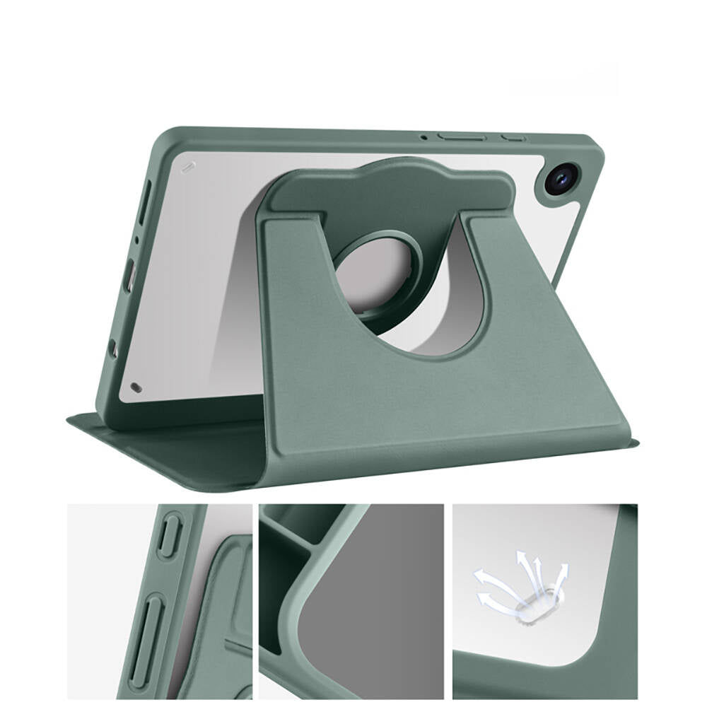 Galaxy Tab A9 Plus Kılıf Zore Termik Kalem Bölmeli Dönebilen Standlı Kılıf Gri