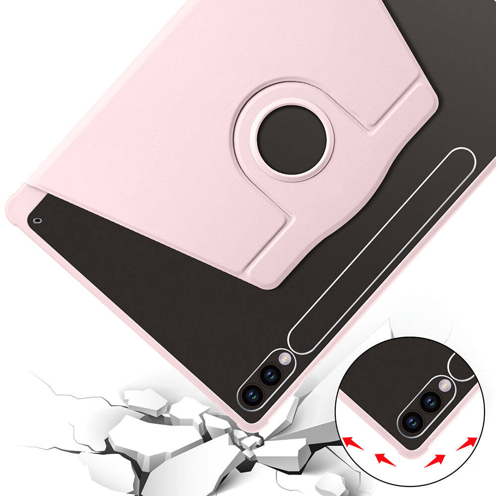 Galaxy Tab S10 Plus Kılıf Zore Termik Kalem Bölmeli Dönebilen Standlı Kılıf Pembe