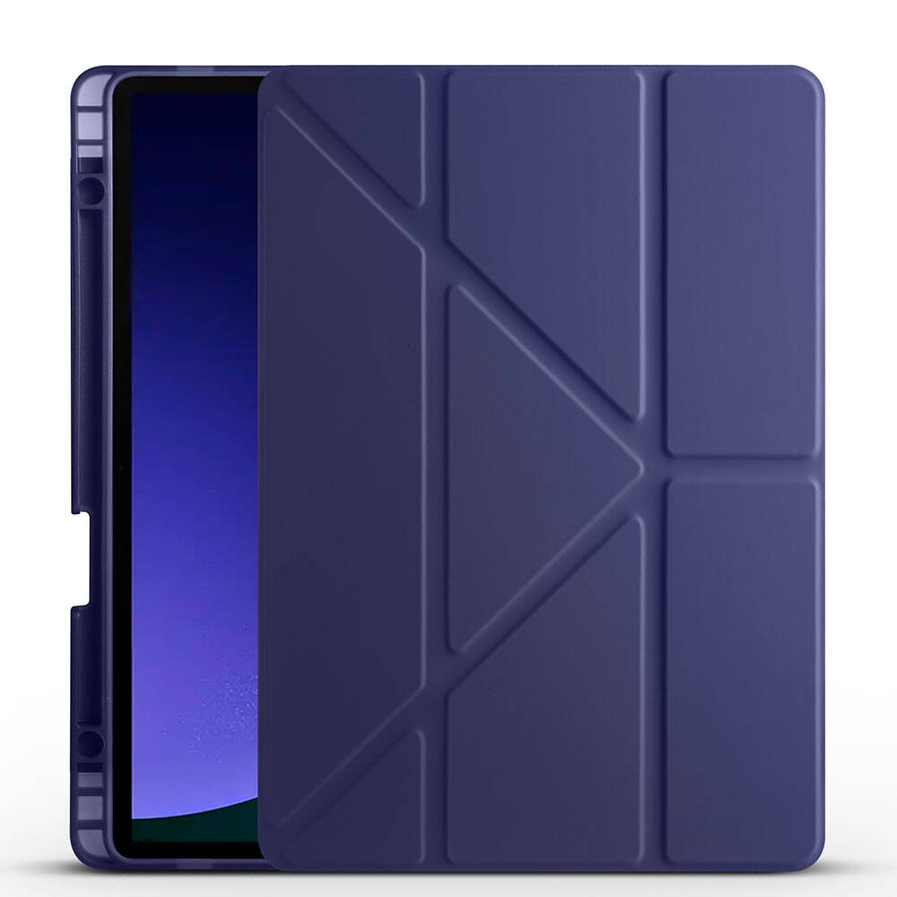 Galaxy Tab S9 FE Kılıf Zore Tri Folding Kalem Bölmeli Standlı Kılıf Lacivert
