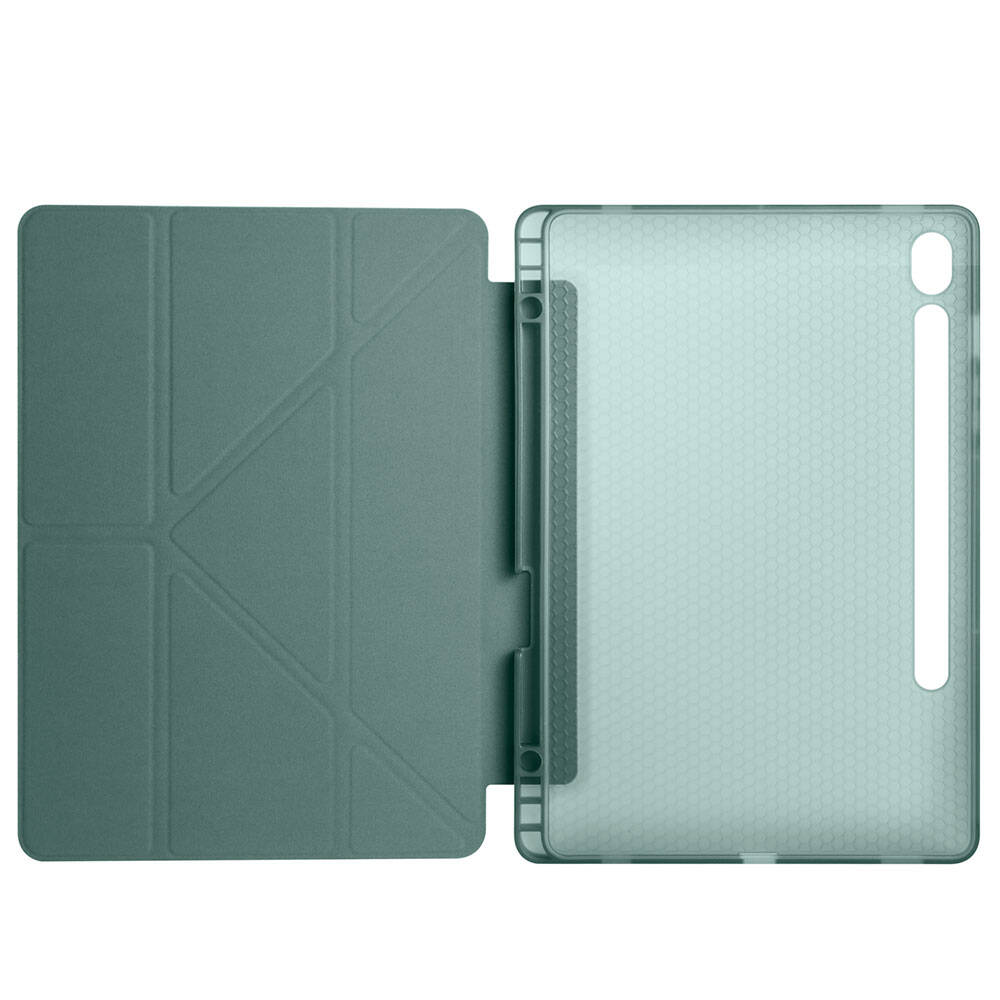 Galaxy Tab S9 FE Kılıf Zore Tri Folding Kalem Bölmeli Standlı Kılıf Yeşil