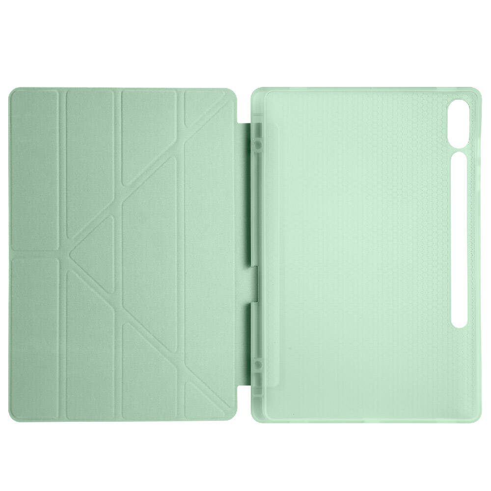 Galaxy Tab S9 FE Plus Kılıf Zore Tri Folding Kalem Bölmeli Standlı Kılıf Koyu Yeşil