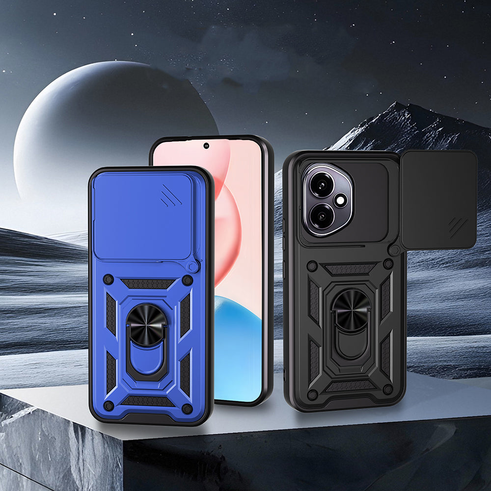 Honor 400 Kılıf Magnetik Standlı Kamera Korumalı Zore Sürgülü Vega Kapak Mavi