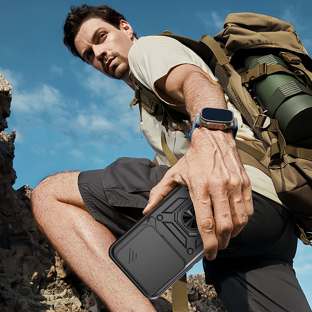 Honor 400 Kılıf Magnetik Standlı Kamera Korumalı Zore Sürgülü Vega Kapak Siyah