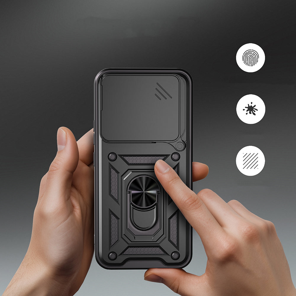 Honor 400 Kılıf Magnetik Standlı Kamera Korumalı Zore Sürgülü Vega Kapak Mavi