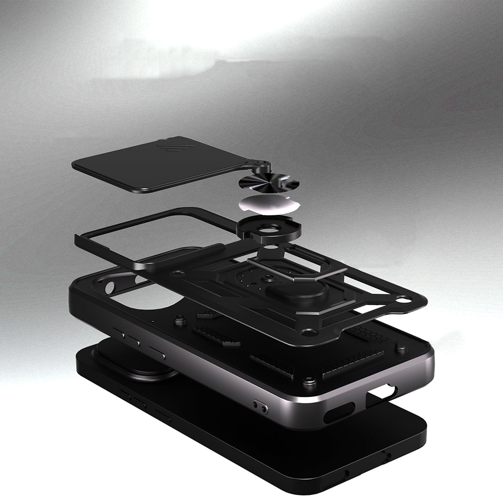 Honor 400 Kılıf Magnetik Standlı Kamera Korumalı Zore Sürgülü Vega Kapak Siyah