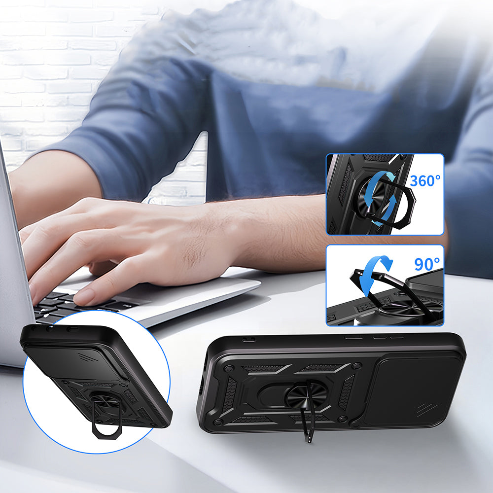 Honor 400 Kılıf Magnetik Standlı Kamera Korumalı Zore Sürgülü Vega Kapak Mavi