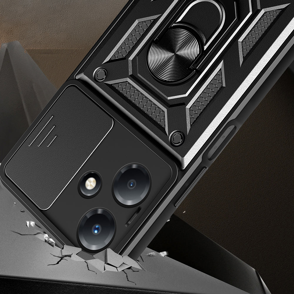 İnfinix Hot 30 Play Kılıf Magnetik Standlı Kamera Korumalı Zore Sürgülü Vega Kapak Siyah