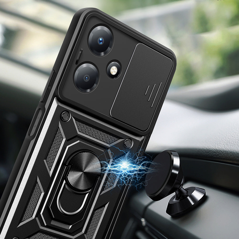 İnfinix Hot 30 Play Kılıf Magnetik Standlı Kamera Korumalı Zore Sürgülü Vega Kapak Siyah