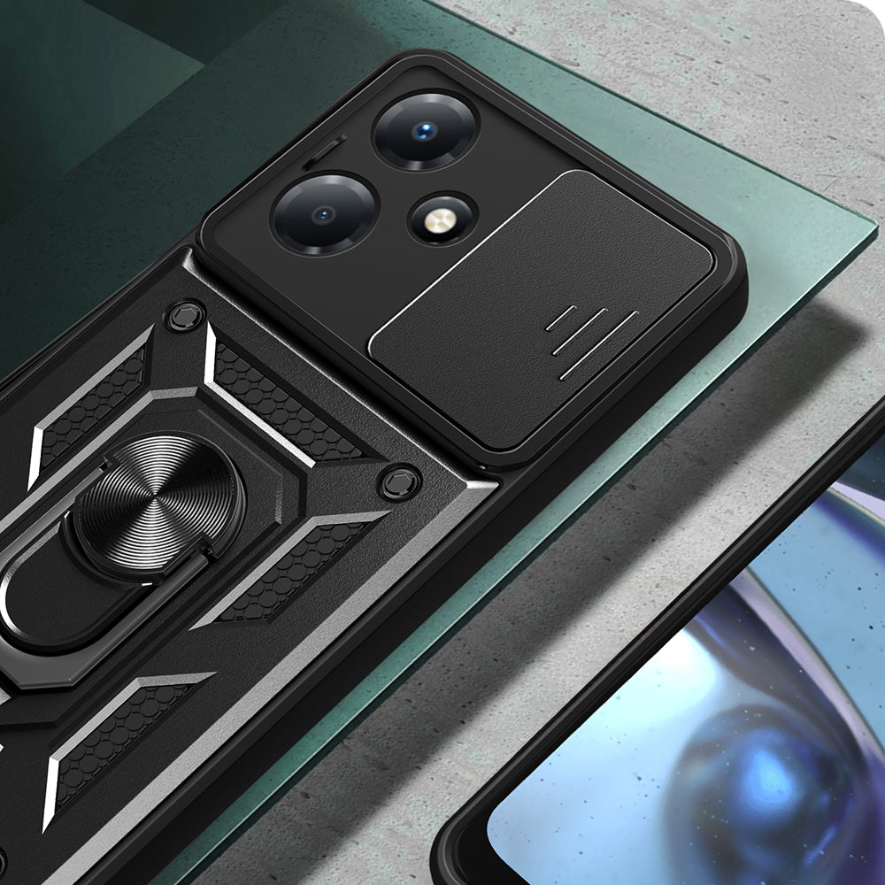 İnfinix Hot 30 Play Kılıf Magnetik Standlı Kamera Korumalı Zore Sürgülü Vega Kapak Siyah