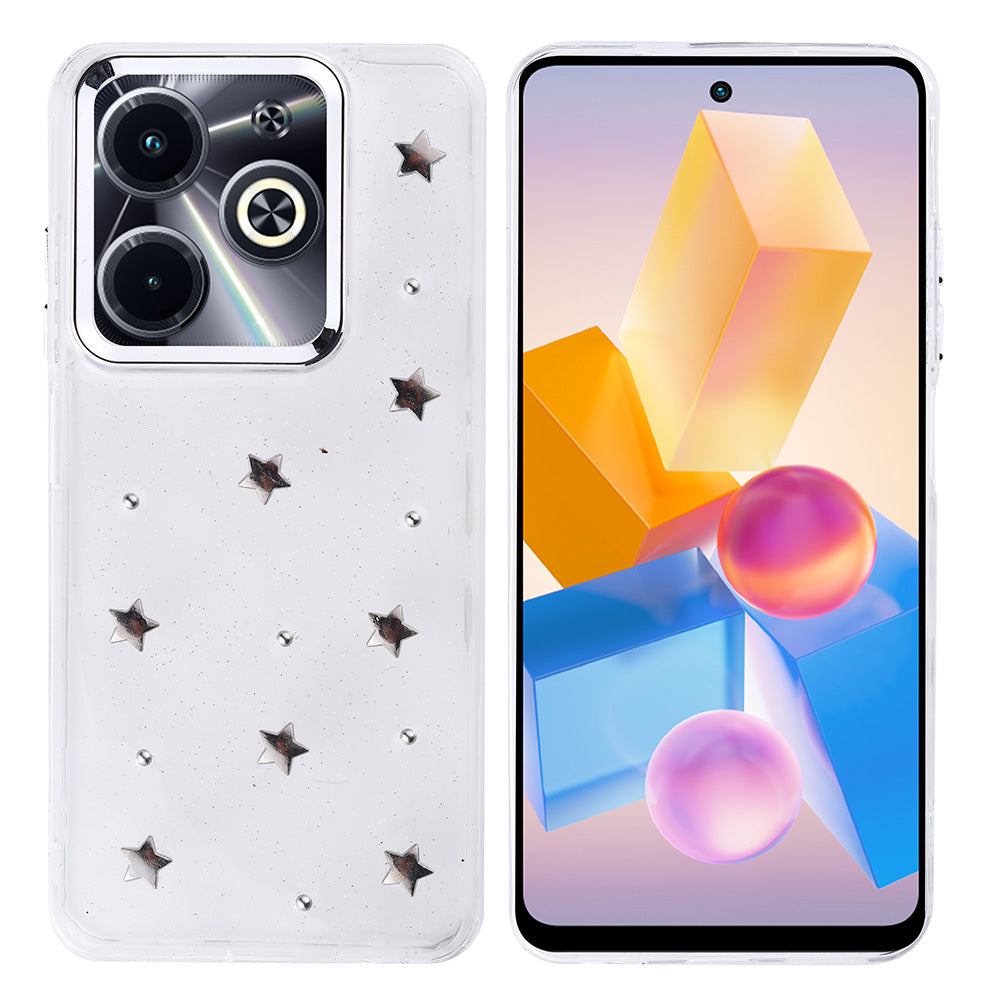 İnfinix Hot 40i Kılıf Airbag Tasarımlı Simli Şeffaf Zore Kutup Kapak Yıldız