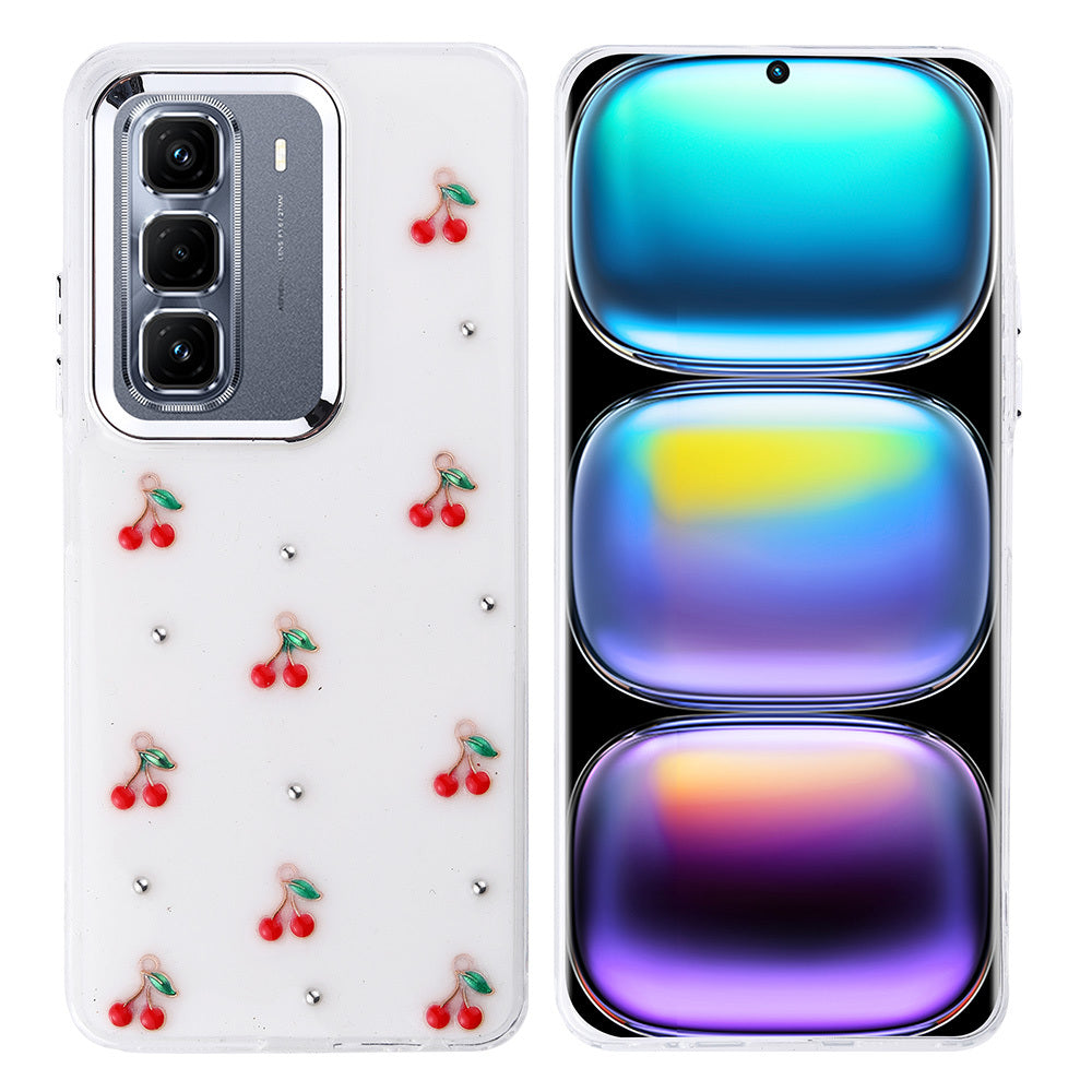 İnfinix Hot 50 Pro Plus 4G Kılıf Airbag Tasarımlı Simli Şeffaf Zore Kutup Kapak Kiraz