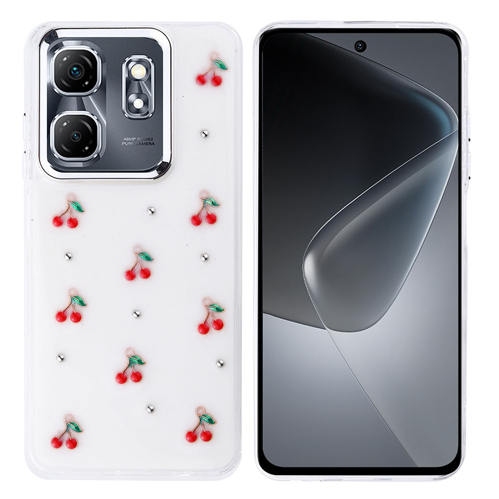 İnfinix Hot 50i Kılıf Airbag Tasarımlı Simli Şeffaf Zore Kutup Kapak Kiraz
