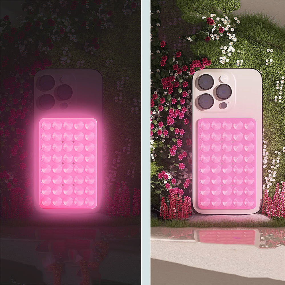 Kare Öpücüklü 02 Fosforlu Silikon Telefon Tutucu Pembe