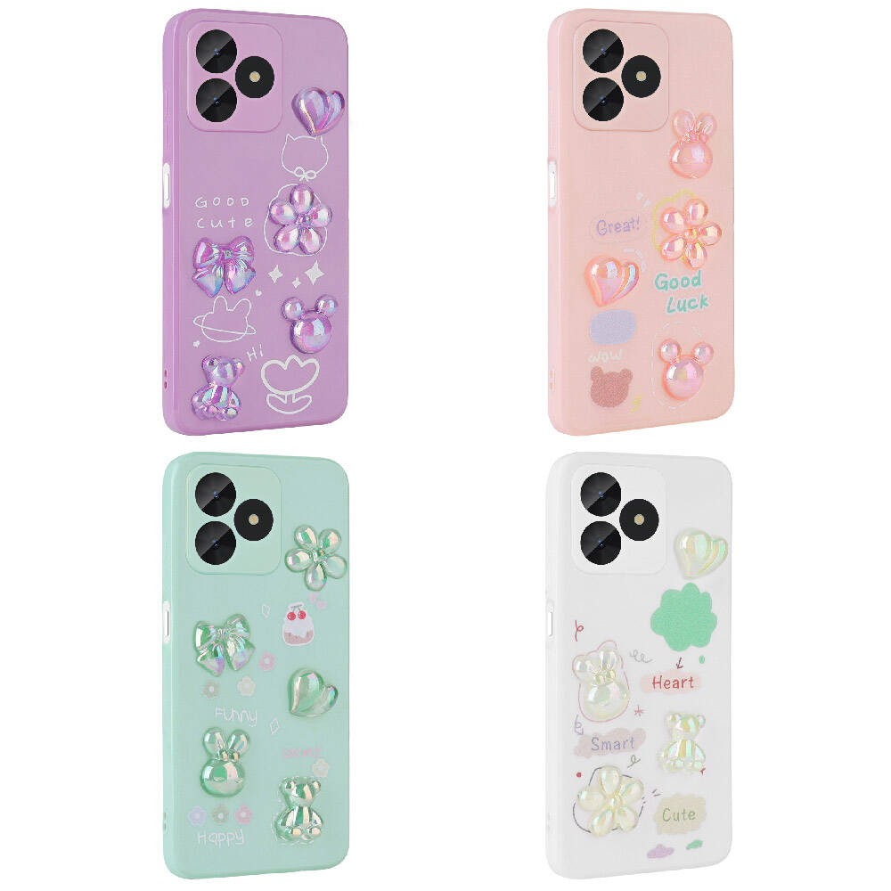 Realme C53 Kılıf Kabartma Figürlü Parlak Zore Toys Silikon Kapak Açık Yeşil