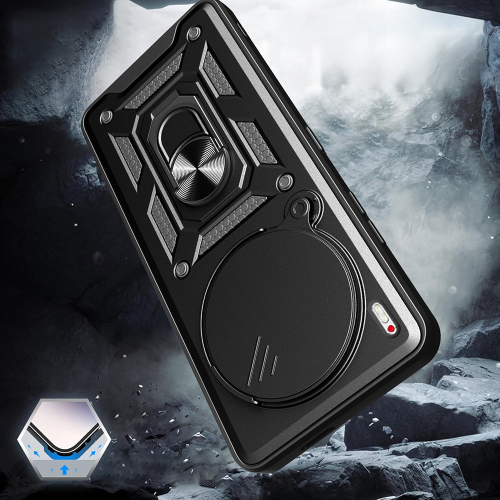 Tecno Camon 40 Premier 5G Kılıf Magnetik Standlı Kamera Korumalı Zore Sürgülü Vega Kapak Mavi