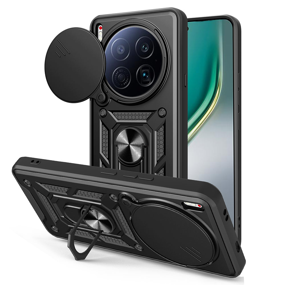 Tecno Camon 40 Premier 5G Kılıf Magnetik Standlı Kamera Korumalı Zore Sürgülü Vega Kapak Siyah