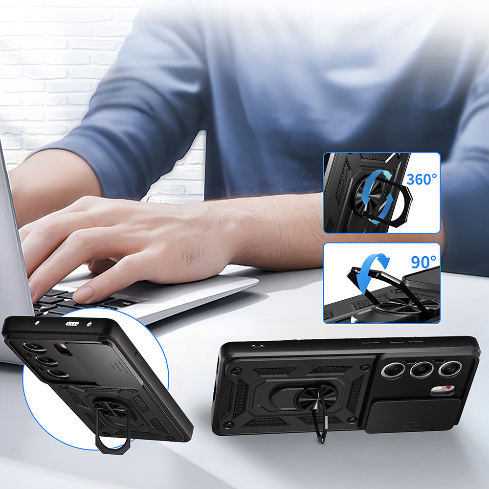 Tecno Camon 40 Pro Kılıf Magnetik Standlı Kamera Korumalı Zore Sürgülü Vega Kapak Siyah