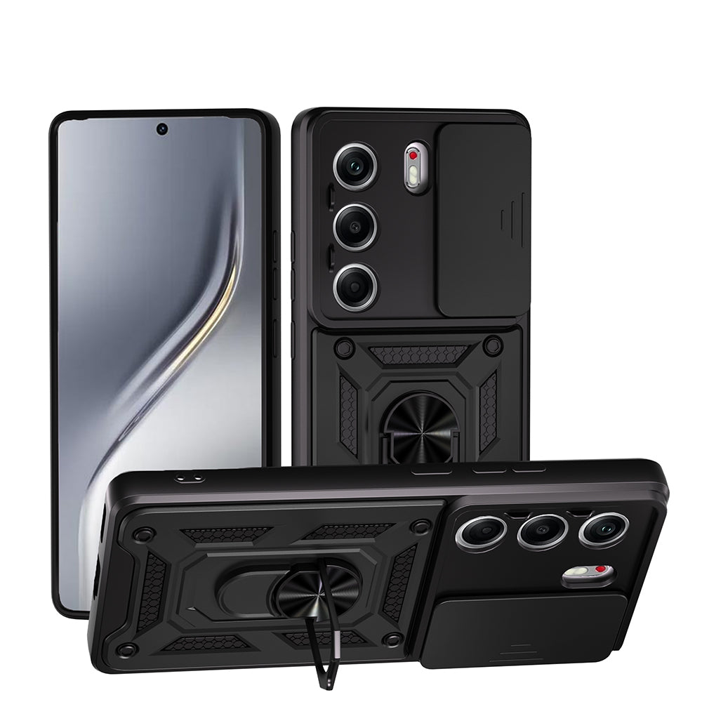 Tecno Camon 40 Pro Kılıf Magnetik Standlı Kamera Korumalı Zore Sürgülü Vega Kapak Siyah