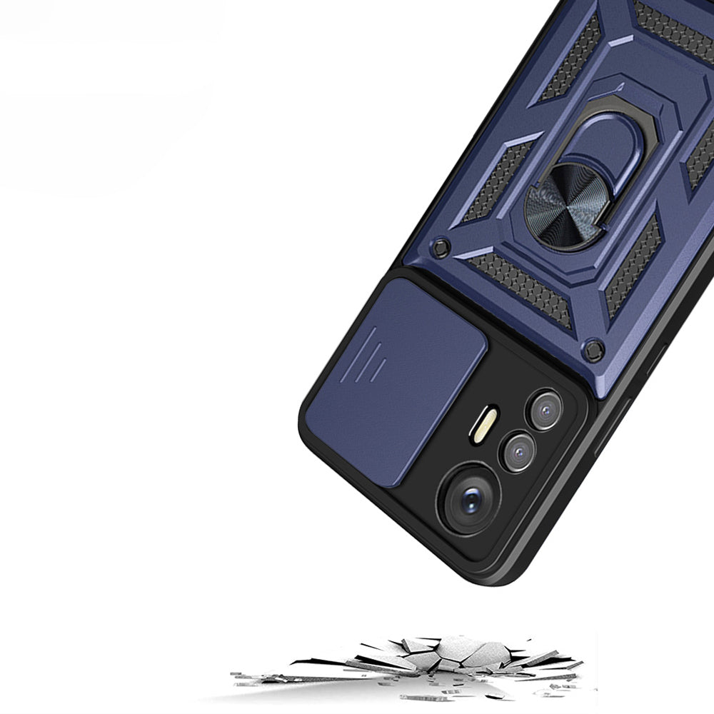 Xiaomi Mi 12 Lite Kılıf Magnetik Standlı Kamera Korumalı Zore Sürgülü Vega Kapak Mavi