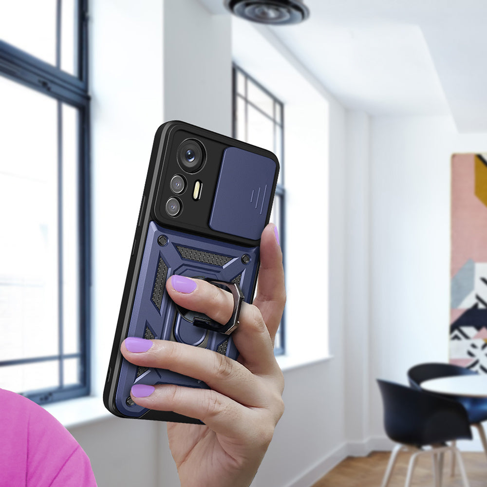 Xiaomi Mi 12 Lite Kılıf Magnetik Standlı Kamera Korumalı Zore Sürgülü Vega Kapak Siyah