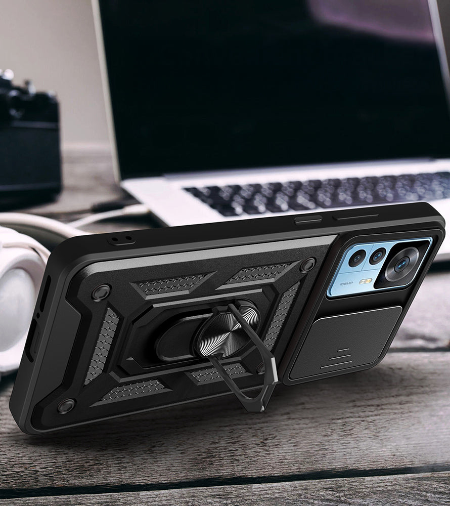 Xiaomi Mi 12T Kılıf Magnetik Standlı Kamera Korumalı Zore Sürgülü Vega Kapak Siyah