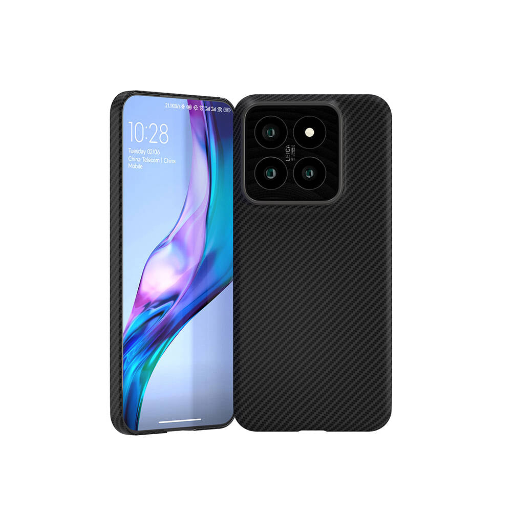 Xiaomi Mi 14 Kılıf M-safe Şarj Özellikli 600D Kevlar Zore Krek Karbon Kapak Siyah