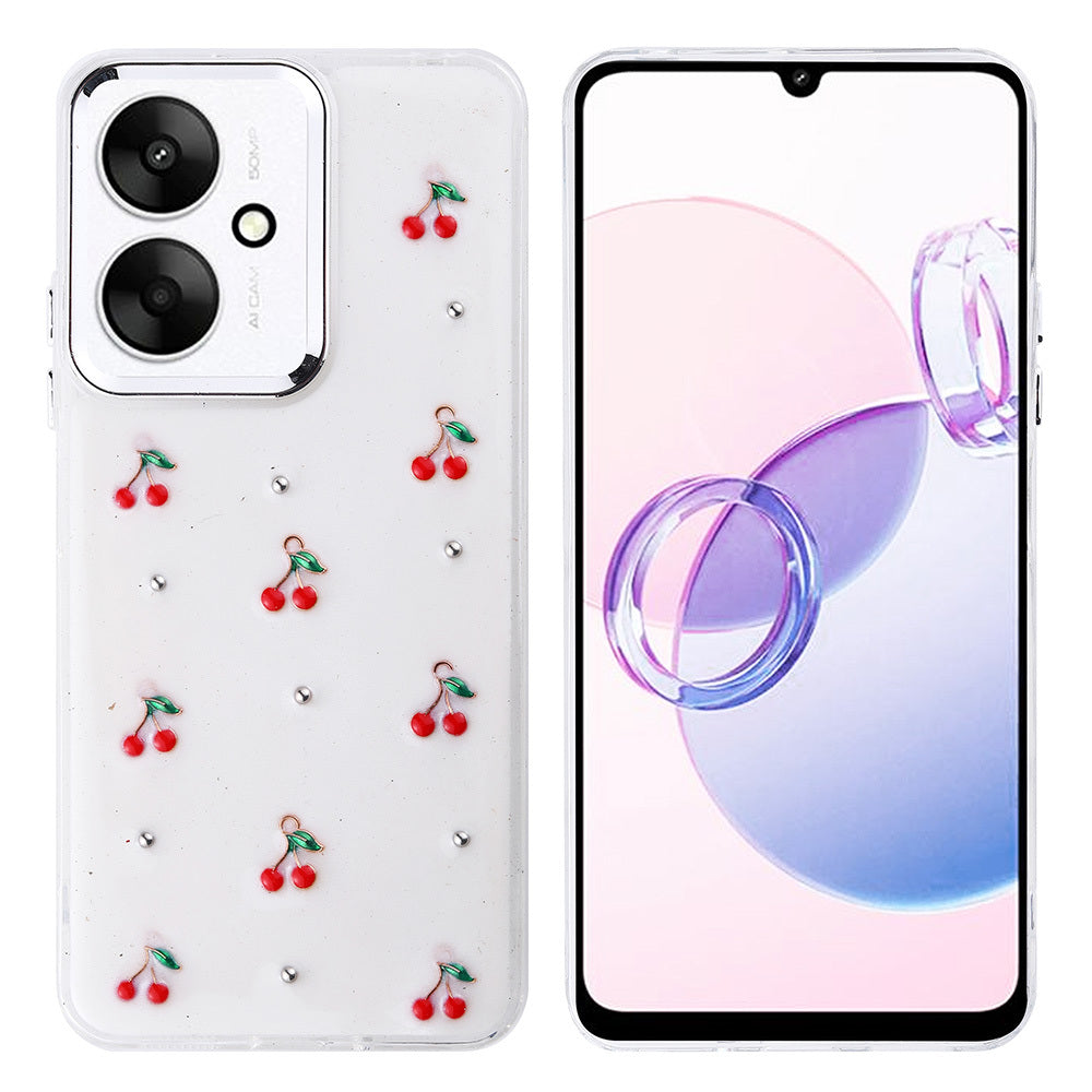 Xiaomi Poco C65 Kılıf Airbag Tasarımlı Simli Şeffaf Zore Kutup Kapak Kiraz