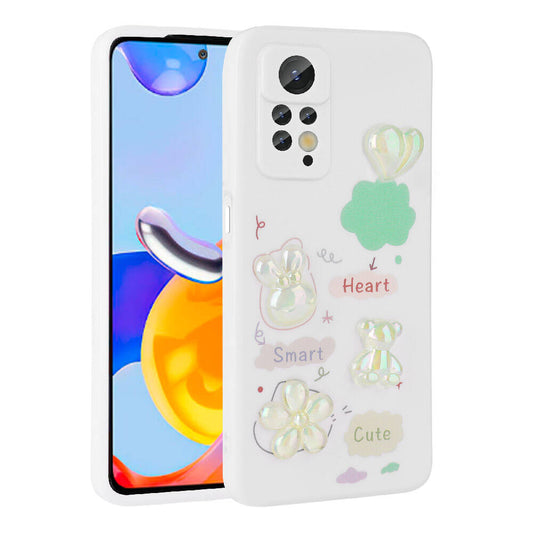 Xiaomi Redmi Note 12 Pro 4G Kılıf Kabartma Figürlü Parlak Zore Toys Silikon Kapak Beyaz