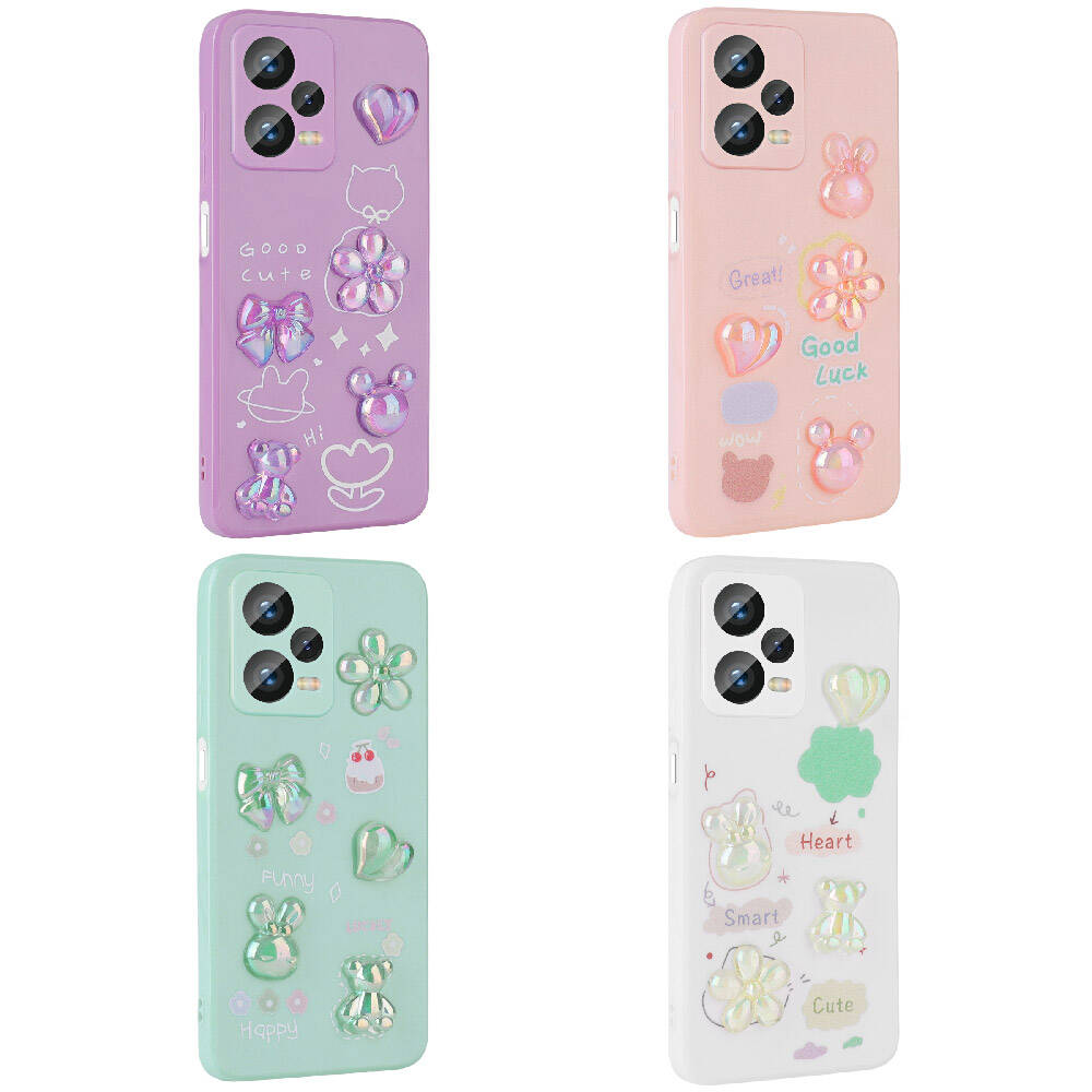 Xiaomi Redmi Note 12 Pro Plus 5G Kılıf Kabartma Figürlü Parlak Zore Toys Silikon Kapak Beyaz