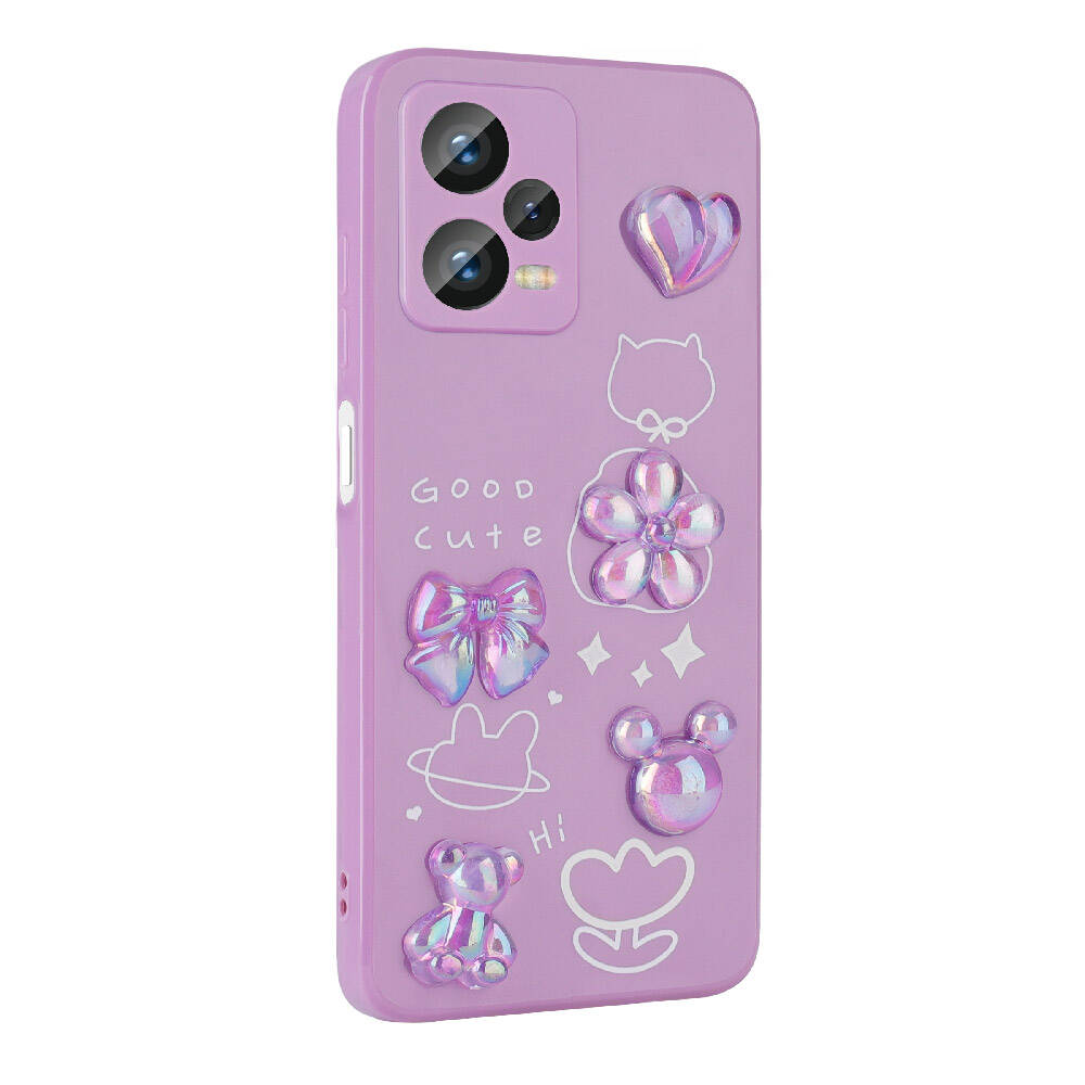 Xiaomi Redmi Note 12 Pro Plus 5G Kılıf Kabartma Figürlü Parlak Zore Toys Silikon Kapak Mor