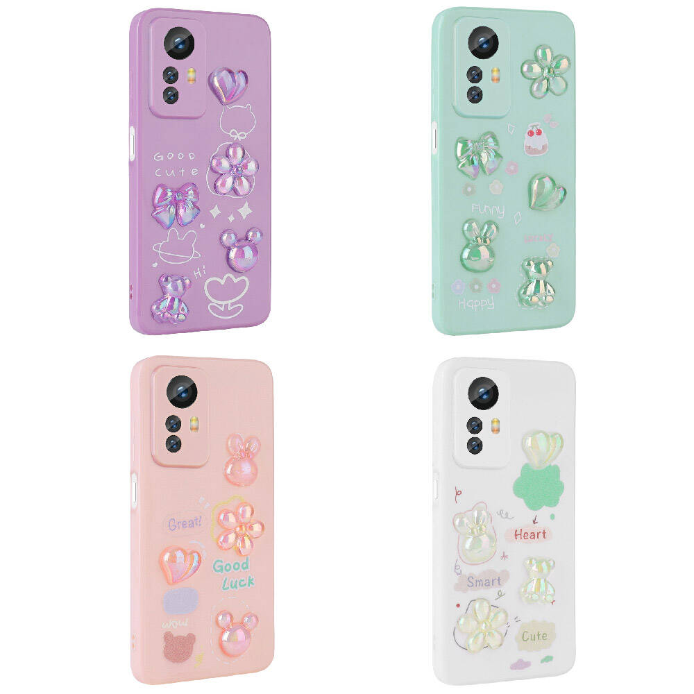 Xiaomi Redmi Note 12S Kılıf Kabartma Figürlü Parlak Zore Toys Silikon Kapak Pembe