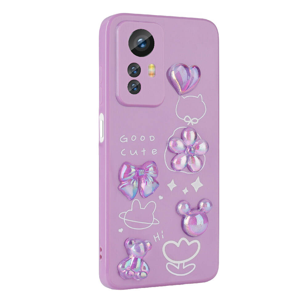 Xiaomi Redmi Note 12S Kılıf Kabartma Figürlü Parlak Zore Toys Silikon Kapak Mor