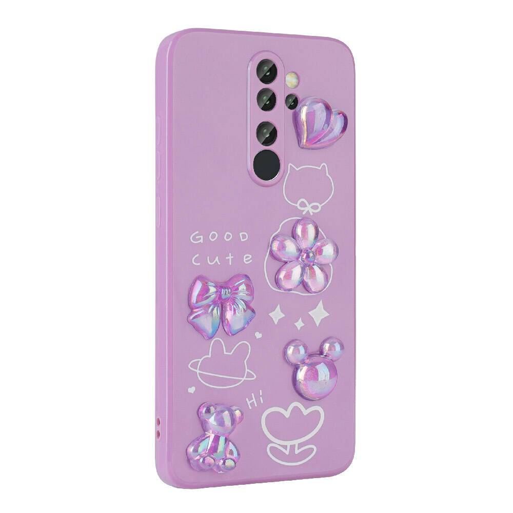 Xiaomi Redmi Note 8 Pro Kılıf Kabartma Figürlü Parlak Zore Toys Silikon Kapak Mor