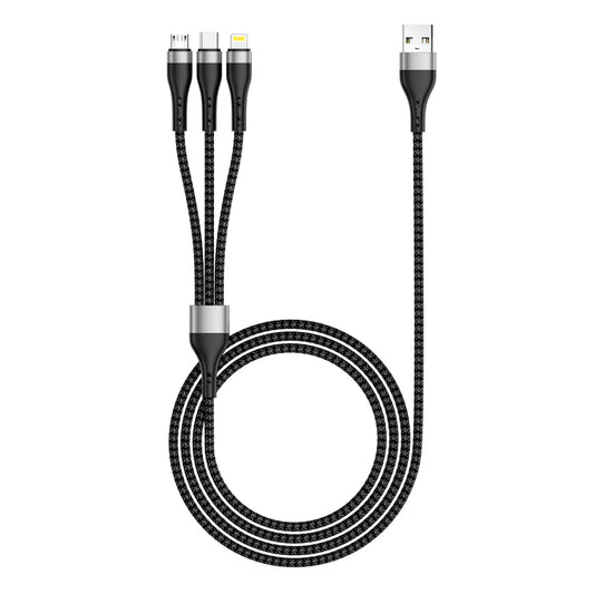 Zore ZR-43 3in1 USB-A to Lightning – Type-C – Micro Şarj ve Data Kablosu 20W 1.5M Siyah