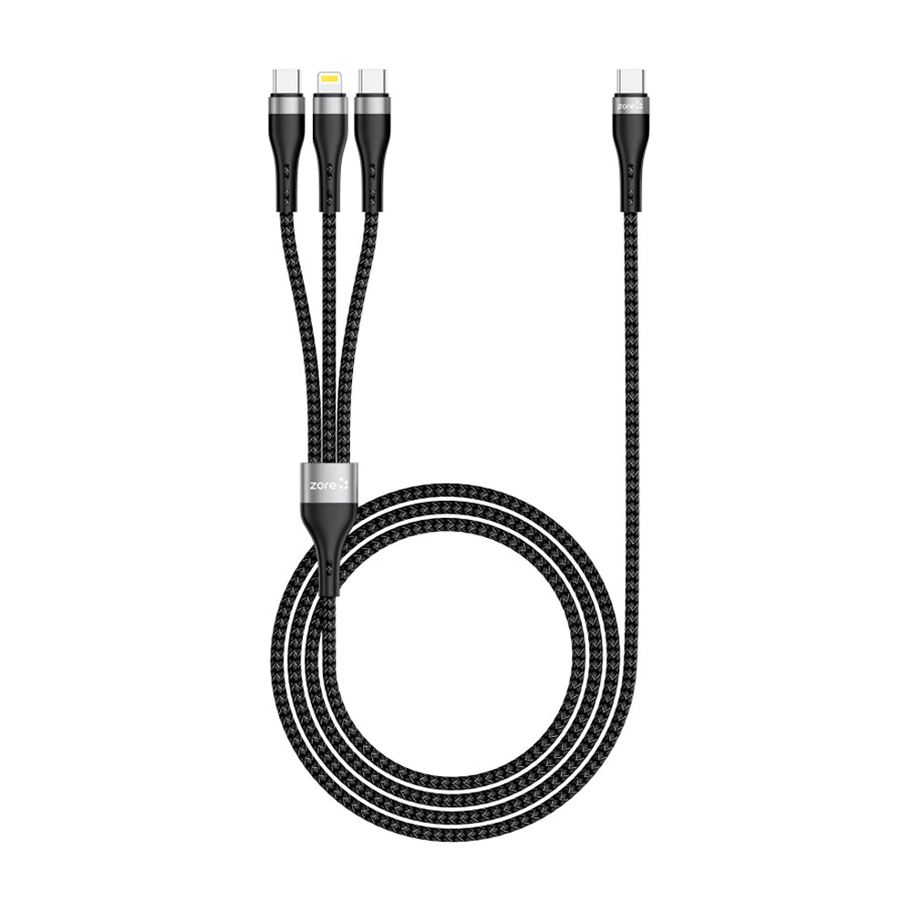 Zore ZR-45 3in1 USB-A to Lightning - Type-C - Type-C Şarj ve Data Kablosu 20W 1.5M Siyah