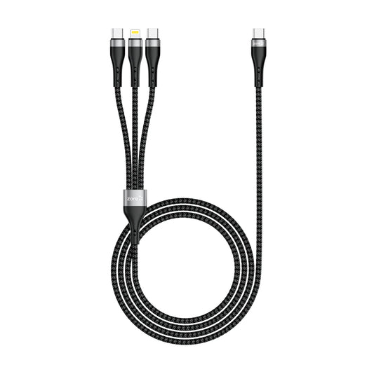 Zore ZR-45 3in1 USB-A to Lightning - Type-C - Type-C Şarj ve Data Kablosu 20W 1.5M Siyah